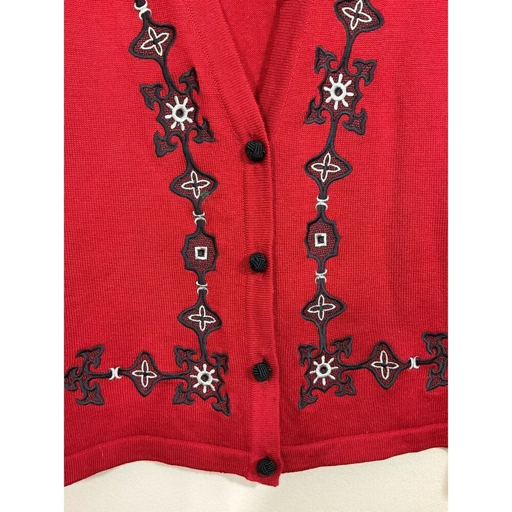 Vintage Koret Womens Embroidered Wool Blend Sweater Vest L Red Boho 90s Granny